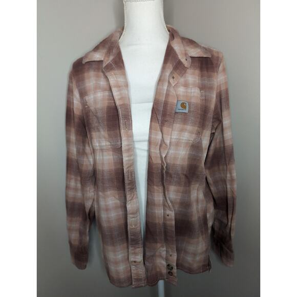 Carhartt Tops - Carhartt rugged flex loose fit pink plaid button up sz M